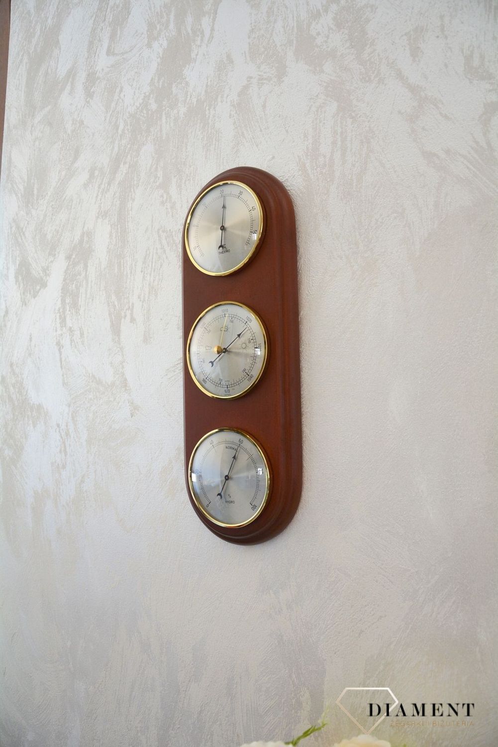 Drewniana, owalna stacja pogody Barometr Termometr Higrometr Owal 3D (2).JPG